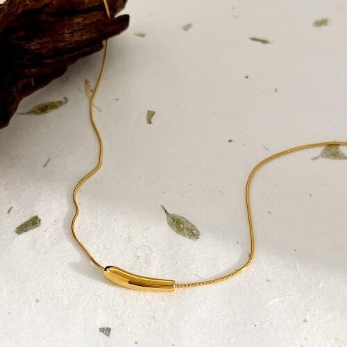 Monlansher Irregular Geometric Tube Pendant Necklace Gold Color Titanium Steel Snake Chain Necklace Minimalist Necklaces Jewelry