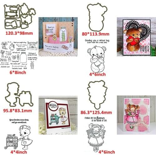 Adorable Bear Hug Doctor Angel Girl Cutting Dies with Clear Stamps Set Take Care Warm Words DIY Scrapbooking 2020 New