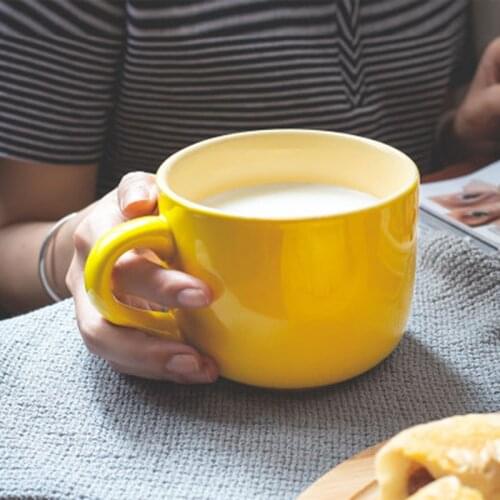New 680mL Yellow Ceramic Coffee Mug Large Capacity Milk Tea Juice Oat Cup Brief Home Office Drinkware Cup Best Gifts for Friends