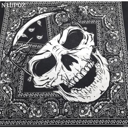 New Design Fashion Hip Hop 100% Cotton Skull Bandana Square Scarf Black Paisley Bicycle Headband For Women/Men/Boys/Girls