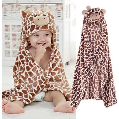 New Cute Bear Shaped Baby Hooded Bathrobe Soft Cartoon Pattern Towel Newborn Towel Giraffe Towel Blanket Baby Bath Towel 100cm