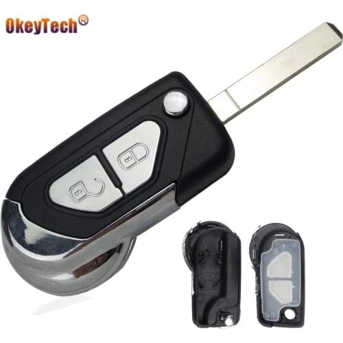 OkeyTech 2 Buttons New Fashion Style Modified Flip Key Shell For Citroen DS3 Folding RemoteCar Key Case For Peugeot HU83 Blade