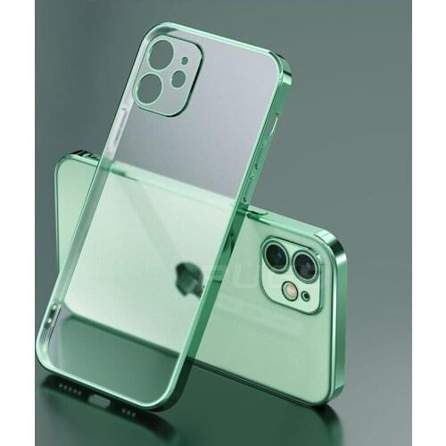 Transparent Cover Luxury Plating Square Frame Matte Soft Silicone Case for iPhone 11 12 Pro Max Mini XR X XS 7 8 Plus SE 2020