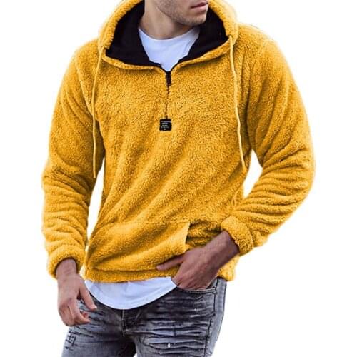 Plus Size Men Pullovers Solid Color Long Sleeve New Fashion Autumn Front Pocket Hooded Plush Sweatshirt Pullovers Winter