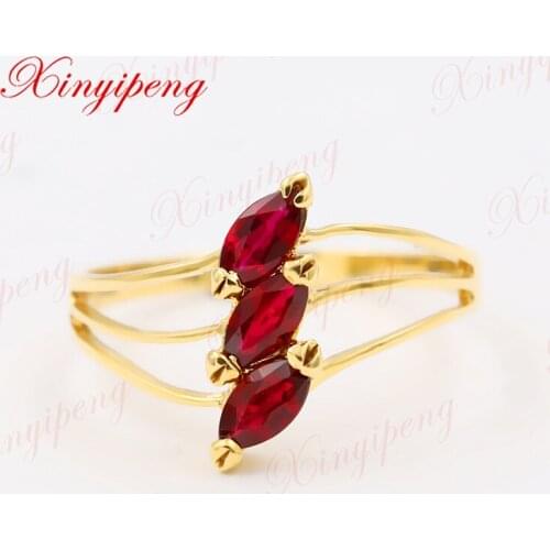 Xinyipeng 18K yellow gold inset natural ruby ring ring, women ring, fashionable design, can be a gift