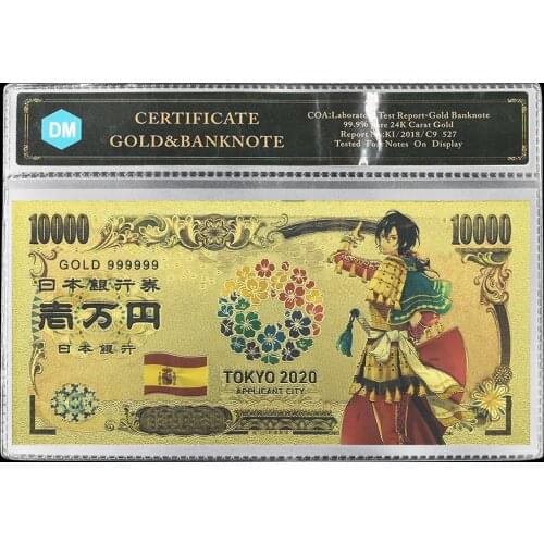 Japan Gold Banknote Tokyo World Flags Comics Cartoon Card Spain Souvenir Anime Gold Plastic Cards for Collection
