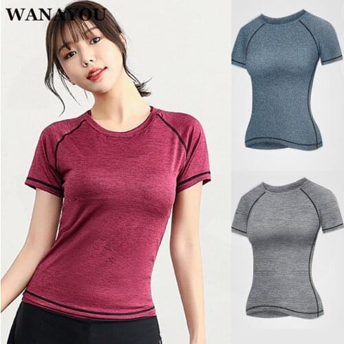 WANAYOU Women Round Neck Yoga Shirt,Breathable Quick Dry Outdoor Sports Exercises Running T-Shirts,Slim Gym Fitness Short Sleeve