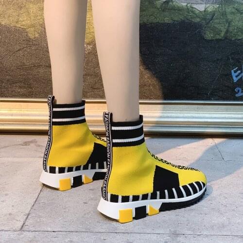 Womens Boots Designer Sexy Letter Print Panelled Women Sneakers Elastic Socks Shoes Thick Heels Shoes Breathable Stockings Boot