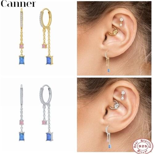 CANNER 100% Real 925 Sterling Silver Butterfly Enamel Hoop Earrings Luruxy Zicon Pendiente Earrings For Women Gift Fine Jewelry