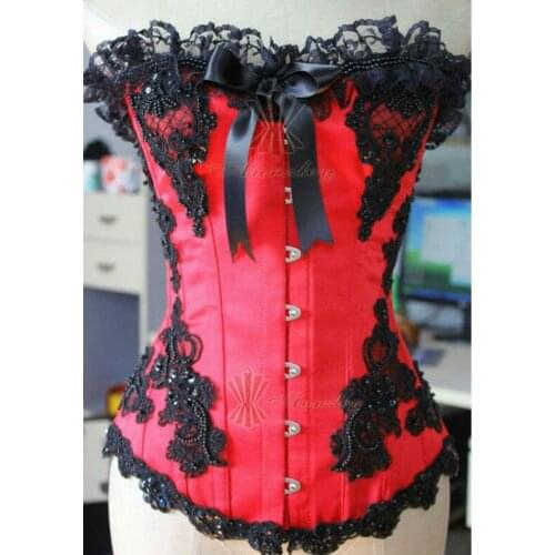 Annzley Sexy Black Beading Party Red Corsets And Bustiers Top