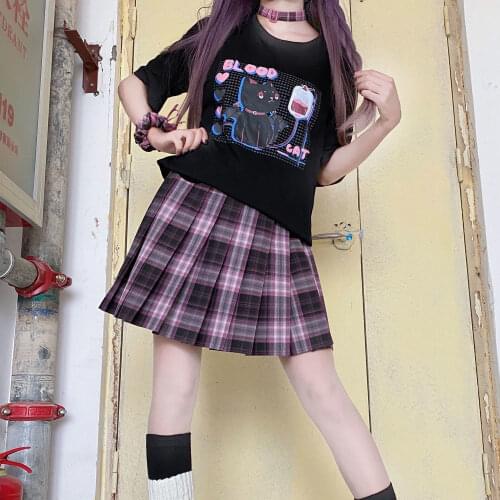 Female cartoon cat top tees short sleeve Punk Gothic print Ulzzang clothes kawaii harajuku album Aesthetic vintage women T-shirt