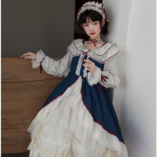 Japanese Style Sweet Lolita OP Dress Girly Gorgeous Lace Ruffles Princess Dresses Women Harajuku Elegant Lace-Up Tea Party Dress