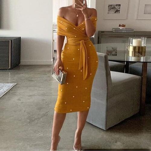 Yellow Off The Shoulder Prom Dresses Ruffles Sheath Zipper Back Pearls Beaded Evening Gowns Saudi Arabia Party Robe De Soiree
