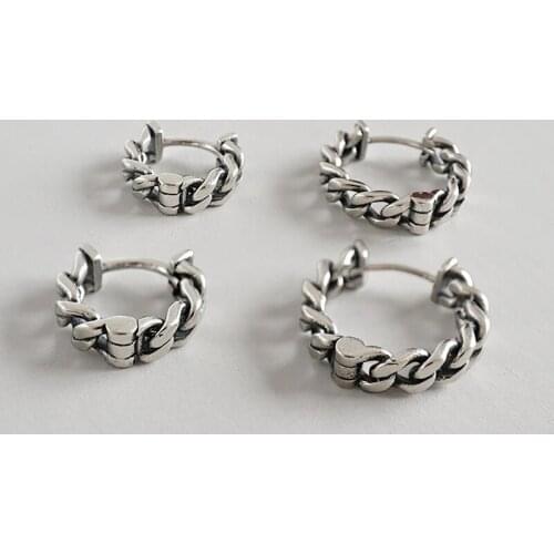 1pair Vintage Retro Authentic 925 Sterling silver Open Chain Hoop Huggie Earrings FINE jEWELRY Punk E465