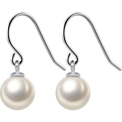 4mm 5mm 6mm Real. 925 Sterling Silver Shell pearl Round Hook ear Earrings Dangle C-G2998
