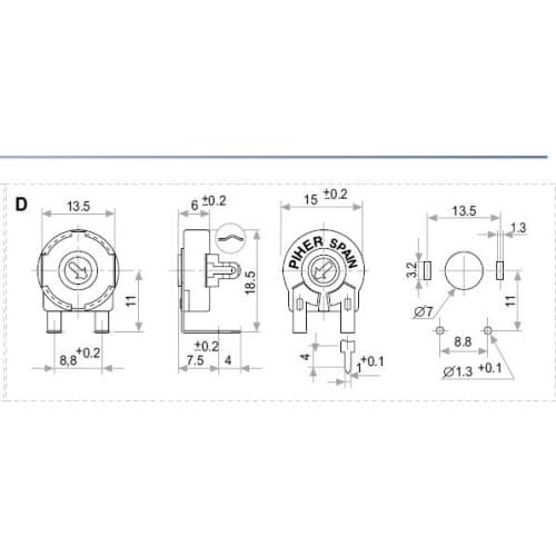 5PCS/LOT Imported Spanish PIHER trimmer potentiometer PT15NV18-100K horizontal oval hole wide foot