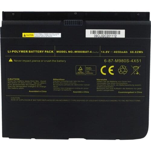 7XINbox 14.8V 4650mAh 68.82wh Laptop Battery M980BAT-4 For Clevo X8100 M980NU Series 6-87-M980S-4X51 6-87-X810S-4X5