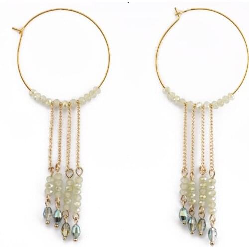 Beadsland metal hoop glass beads long tassel dangle earring ethnic vintage fashion women dangle earring girls jewellery gift