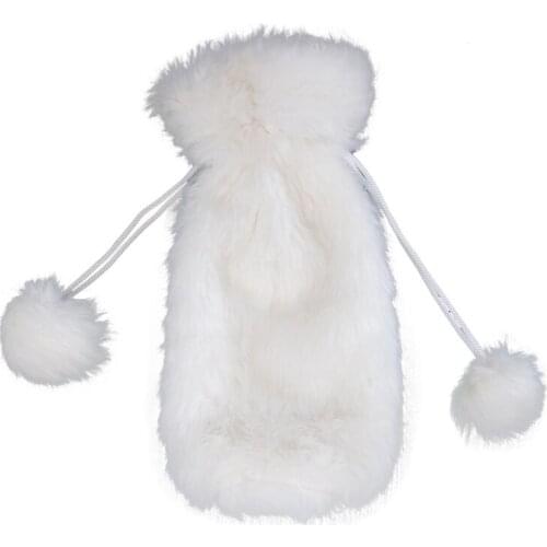White Plush Christmas Wine Bottle Cover Xmas Decor Wine Bottle Bags with Drawstrings Reusable Wine Bottle Protection