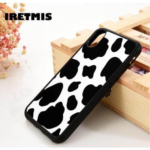 Iretmis 5 5S SE 6 6S Silicone Phone Case Cover for iPhone 7 8 Plus X Xs 11 12 MINI Pro Max XR Cow Black Stains White Background