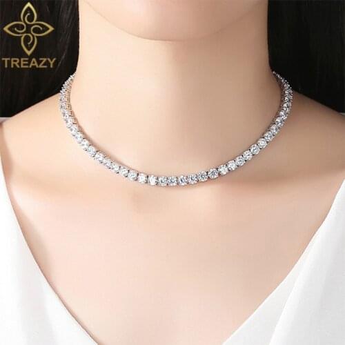 TREAZY Trendy Crystal Choker Necklace For Women Rhinestone Chain Necklace Wedding Jewelry Gifts Femme Collier
