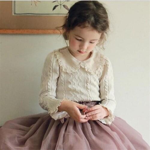 Children Sweaters Lace Princess Girls Pullover Sweater Cotton Toddler Kids Sweater For Girl Knitwear Winter Baby Girls Clothes