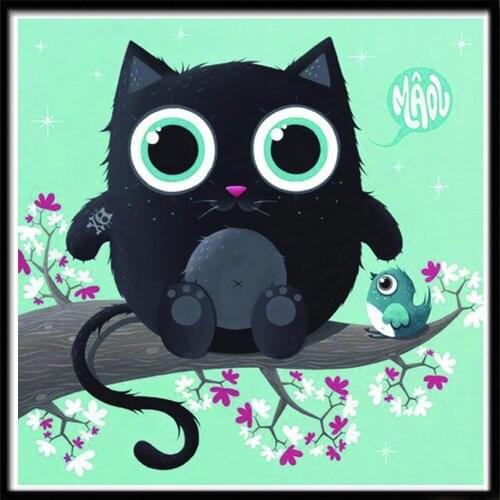 DIY 5D diamond painting cartoon animal black cat round diamond mosaic home decoration pattern hand embroidery new year gift