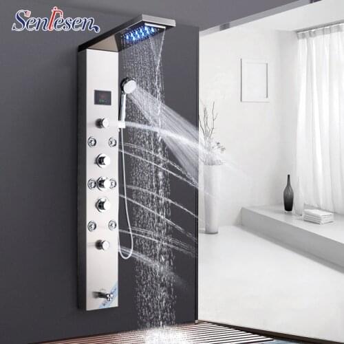 Senlesen Stainless Steel Shower Panel Rainfall Waterfall LED Shower Head Ceramic Valve Water Mixer Tap Para Bathroom Douche