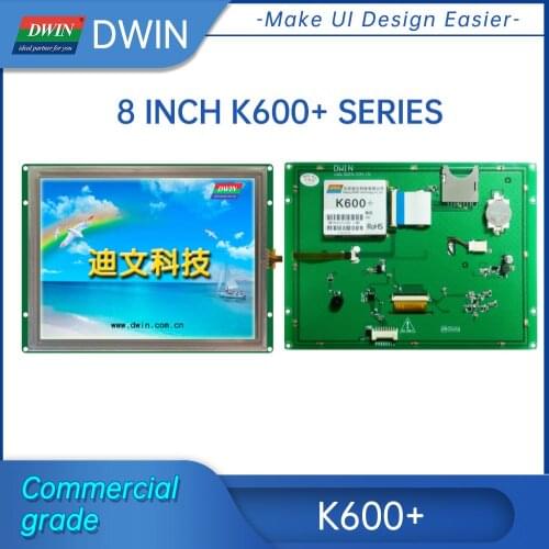 DWIN K600+ TFT LCD Display 8 Inch 65K Colors RS232 IPS LCM TTL Interface Intelligent HMI Resistive Touch Screen