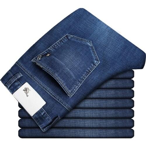 Mens Jeans Cotton Brand Business Casual Fashion Stretch Straight Work Classic Style Pants Trousers Male Big Size 28-40