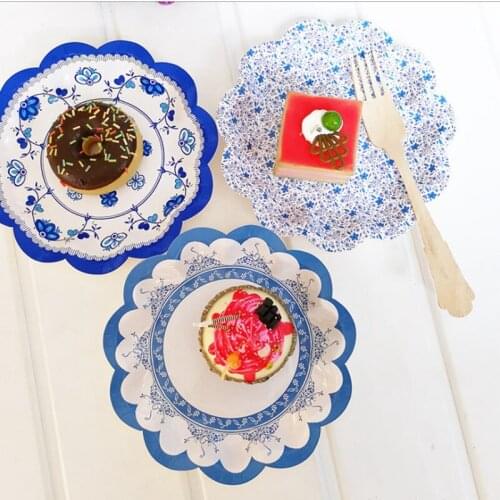 Porcelain Pattern Disposable Tableware Set Wedding Birthday Decoration Party Disposable Paper Plate Straw Cup Supplies