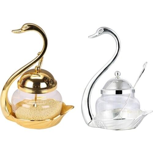 Alloy Condiment Pot Seasoning Container Spice Glass Jar Salt Sugar Bowl Pepper C