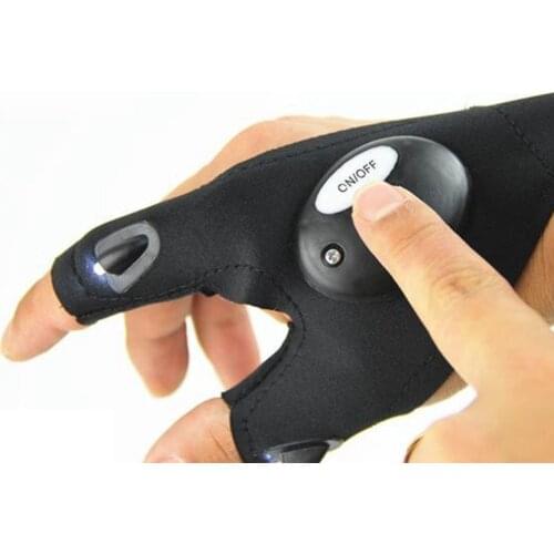 #H30 Outdoor Fishing Magic Strap Fingerless Gloves LED Flashlight Torch Cover Survival Camping Hiking Cycling Rescue Tool Gloves