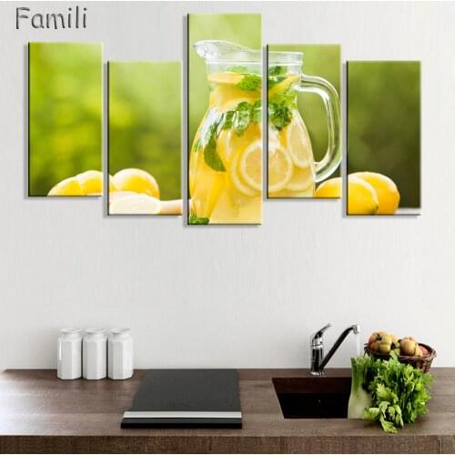 Fruit Lemon Juice Green Flowers Canvas Painting Modern Wall Paintings For Kitchen Wall Picture Paint On Canvas Prints