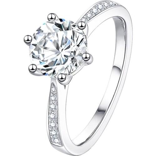 Six Prong Diamond 925 Sterling Silver Rings Women Luxury Jewelry Exquisite Wedding Engagement Party Original Design Lovely Gift