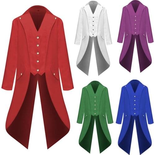 Mens Vintage Jacket 2021 Medieval Court Suit Coat Halloween Long Tailcoat Jacket Goth Uniform Costume Praty Outwear Clothes Man