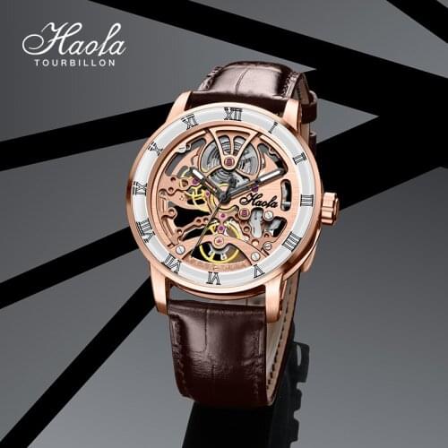 HAOFA Luxury Mechanical Automatic Watch For Men Sapphire Skeleton Ceramic Scale Luminous Flying Movement Man Watches Waterproof