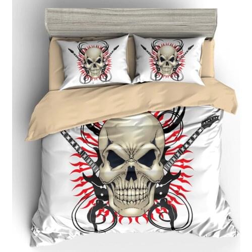 3D Skull Bedding Set,Hand Drawing Music Fun Skull Crossed Guitars Design,Twin Queen King 2/3-Piece Decoration Duvet Cover Sets