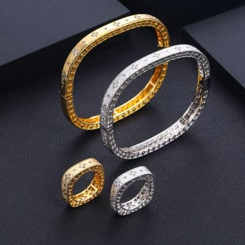 Jankelly Luxury Unique African Bangle Ring Set Jewelry For Women Wedding Cubic Zircon Crystal CZ Dubai Bridal Jewelry Set