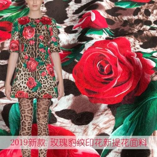 2019 new rose and leopard jacquard fabric high-grade printed fabric skirt shirt handmade DIY fabric polyester fabric wholesale