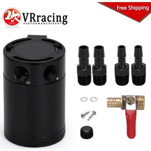VR - NEW 3/8" NPT Inlet Outlet 2-Port Compact Baffled Oil Catch Can Tank With Drain Valve VR-TK91