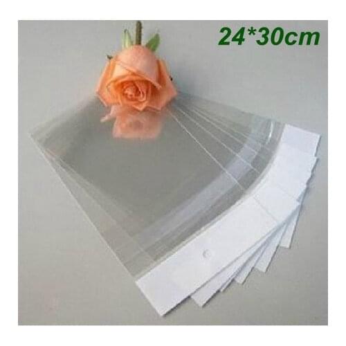Wholesale 100Pcs/Lot 24cm*30cm Clear Self Adhesive Seal Plastic Bag OPP Poly Storage Bag Retail Packaging Bag With Hang Hole