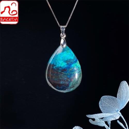 Baceda Natural Crystal Natural Chrysocolla pendant Water drop Satellite shape with certificate and gift box