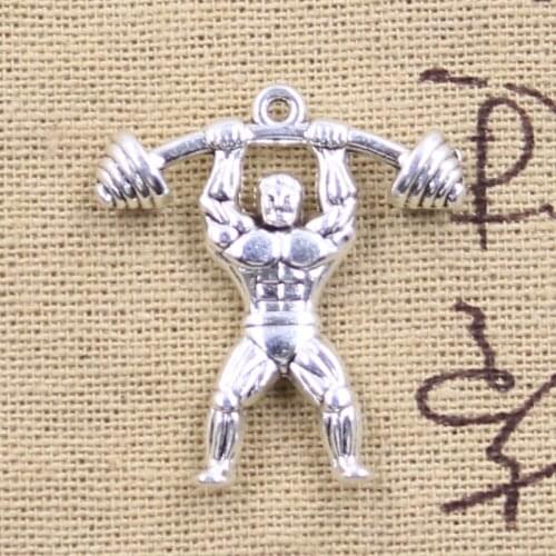6pcs Charms Fitness muscular man lifting barbell 31x28mm Antique Silver Pendants DIY Making Findings Handmade Tibetan Jewelry