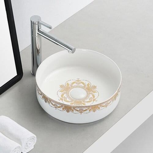 Classic design luxury ceramic sanitary wares above counter top round art basin bathroom sink lavatory face hand wash basin