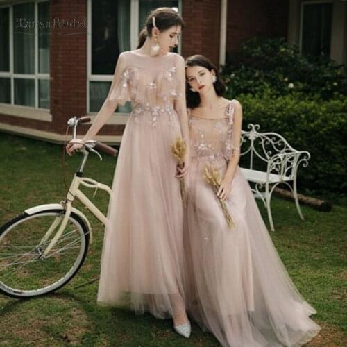 Blush Pink Long Bridesmaid Dresses A Line 6 Styles Bridesmaids Gowns Floor Length Wedding Guest Party Dress Event Wear JQ644