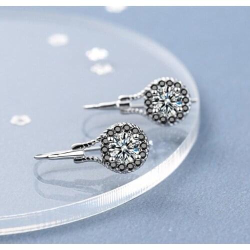 KOFSAC Fashion 925 Sterling Silver Earrings For Women Charm Geometric Zircon Black Round Earring New Lady Gift Party Accessories