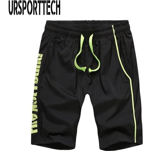 URSPORTTECH Mens Beach Shorts Summer Casual Short Pants Zipper Breathable Fast Drying Short Pants Boy Masculina Big Size S-2XL