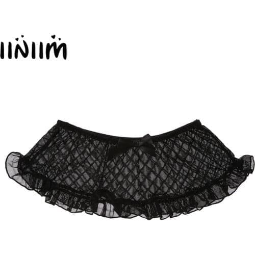 Lip/Dots/Plaid Pattern Sexy Lingerie Sheer See-through Mesh Skirt Sissy Underwear Lingerie Nightwear Ruffles Miniskirt for Male