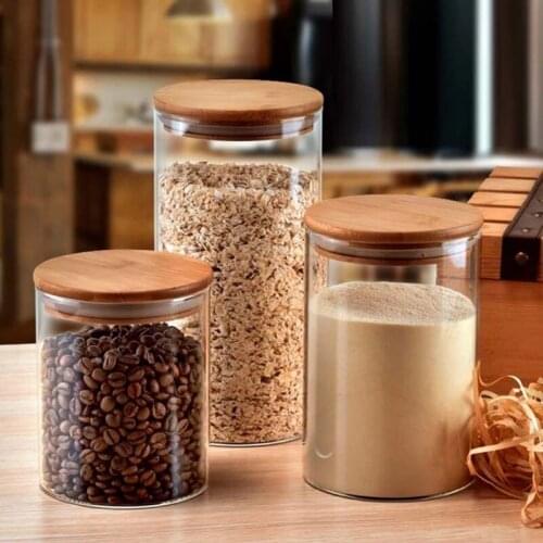 Glass Storage Tank Miscellaneous Grain Tea Coffee Candy Jar Food Container Bamboo Covered High Borosilicate Sealed Kitchen